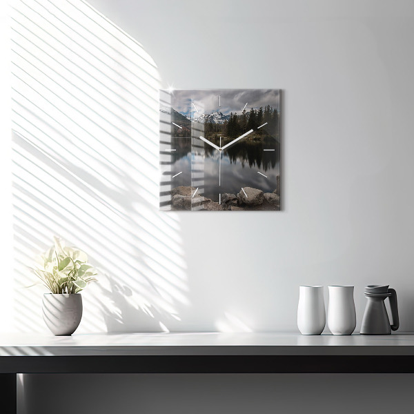 Square glass wall clock High Tatras in Slovakia