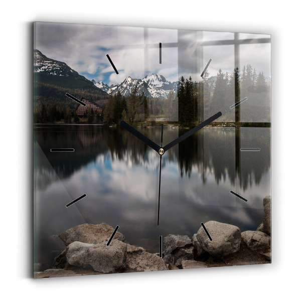 Square glass wall clock High Tatras in Slovakia