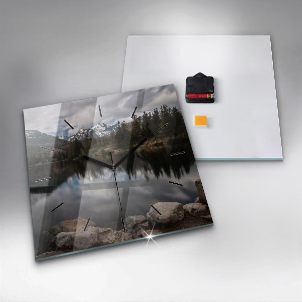 Square glass wall clock High Tatras in Slovakia