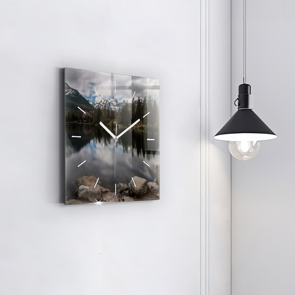Square glass wall clock High Tatras in Slovakia