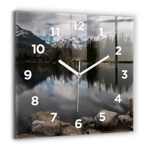 Square glass wall clock High Tatras in Slovakia