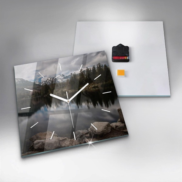 Square glass wall clock High Tatras in Slovakia