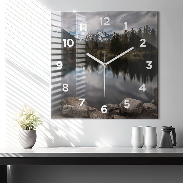 Square glass wall clock High Tatras in Slovakia
