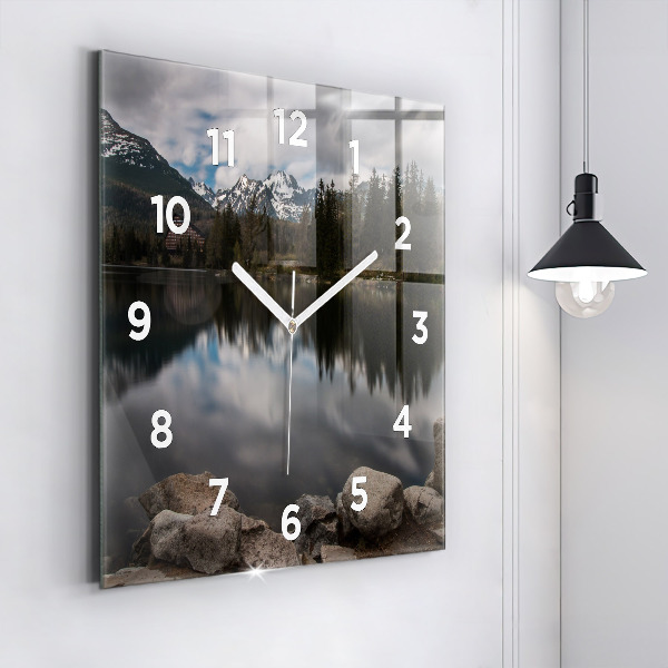 Square glass wall clock High Tatras in Slovakia
