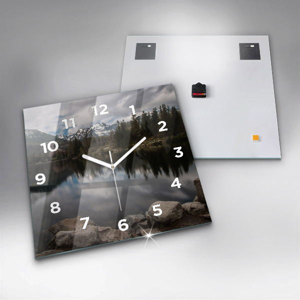 Square glass wall clock High Tatras in Slovakia
