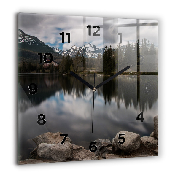 Square glass wall clock High Tatras in Slovakia