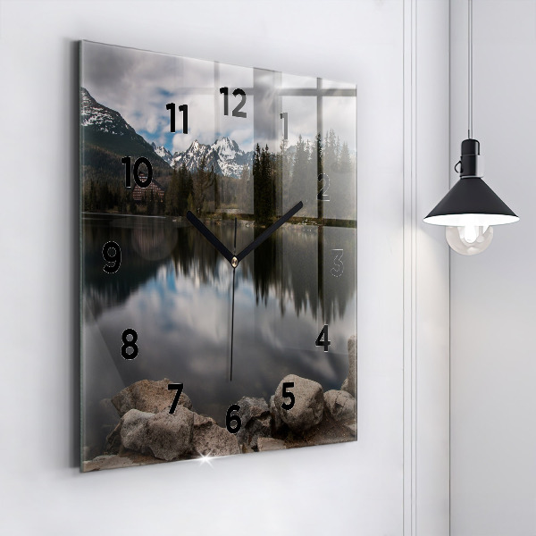 Square glass wall clock High Tatras in Slovakia