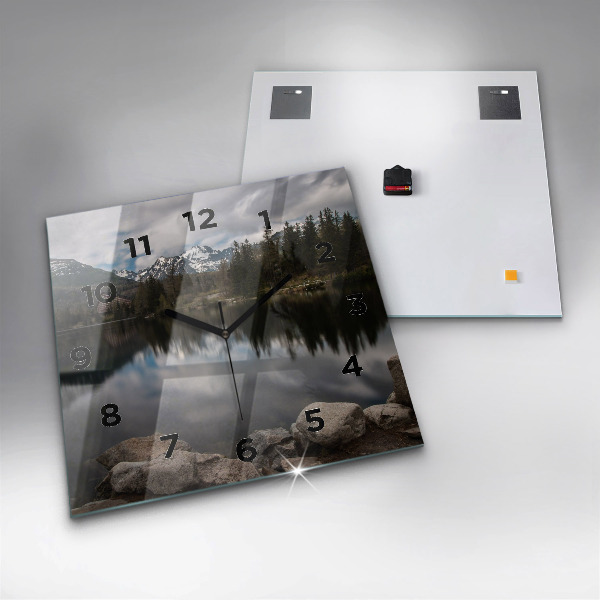 Square glass wall clock High Tatras in Slovakia