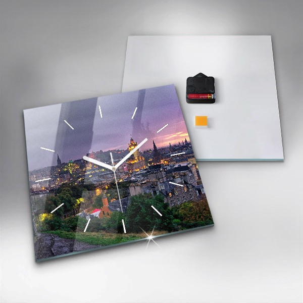 Square glass wall clock Edinburgh from Calton Hill