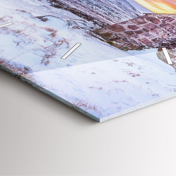 Square glass wall clock Cottage in the mountains