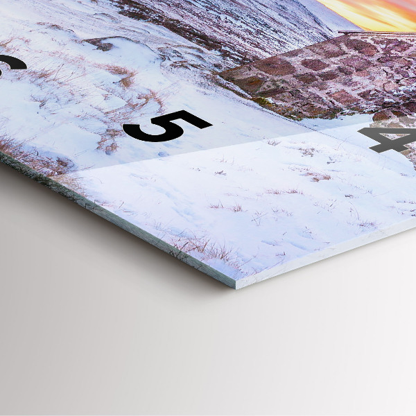 Square glass wall clock Cottage in the mountains