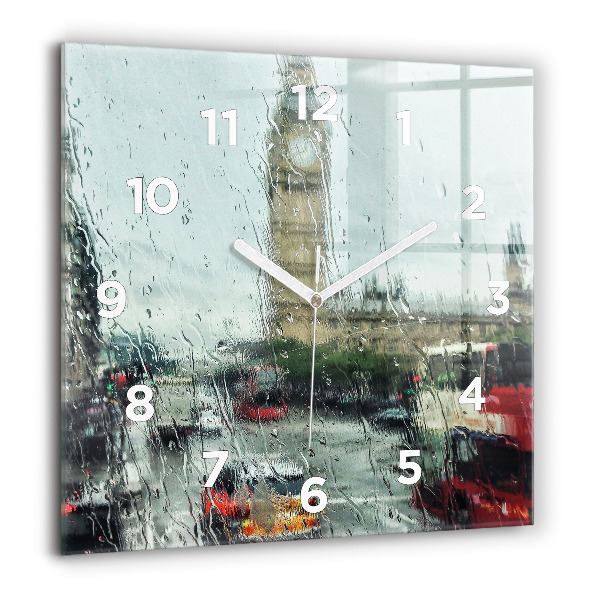 Square glass wall clock Rainy London