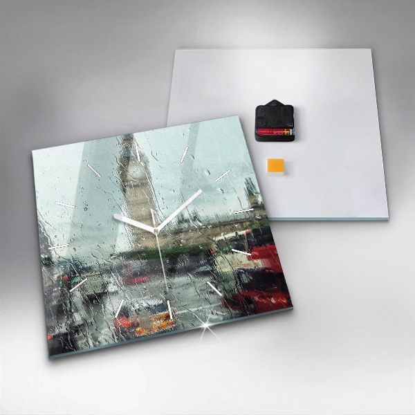 Square glass wall clock Rainy London