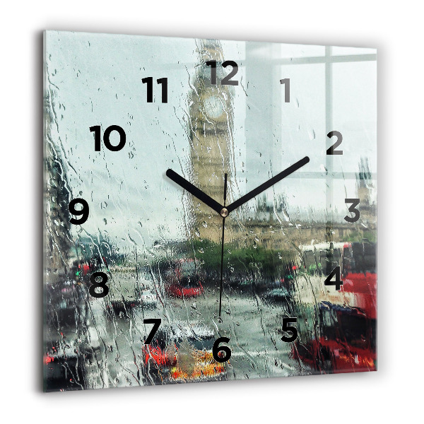 Square glass wall clock Rainy London