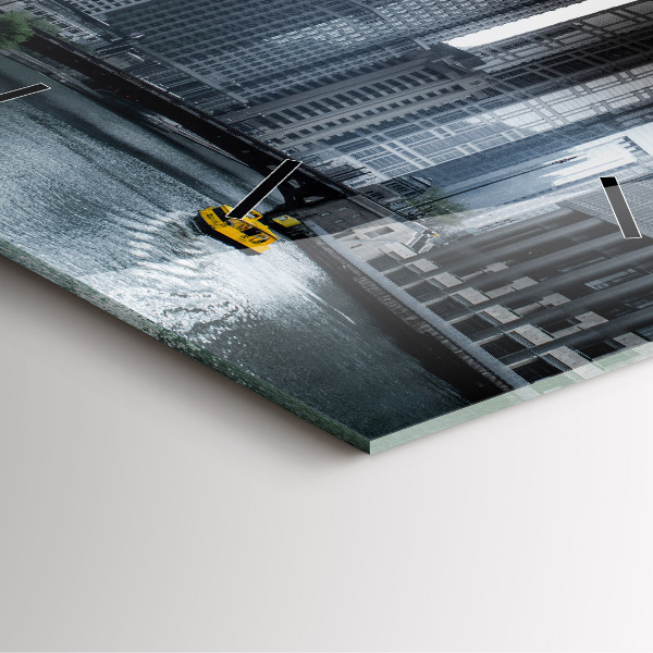 Square glass wall clock City panorama