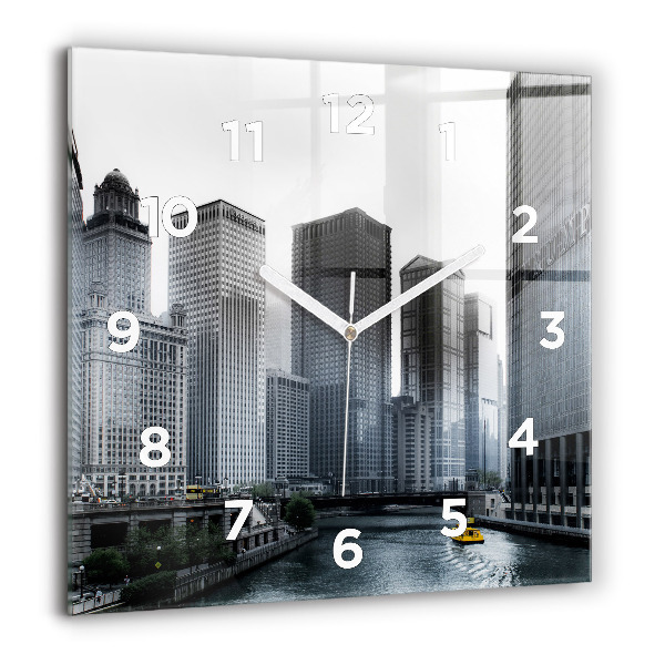 Square glass wall clock City panorama