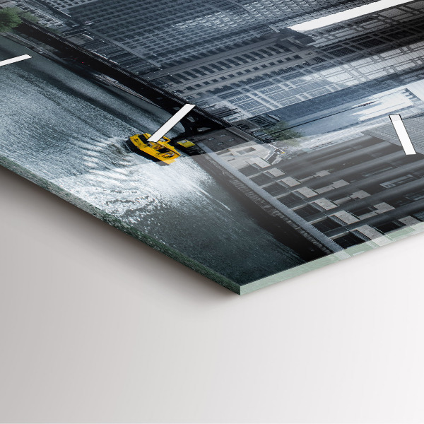 Square glass wall clock City panorama