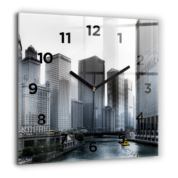 Square glass wall clock City panorama