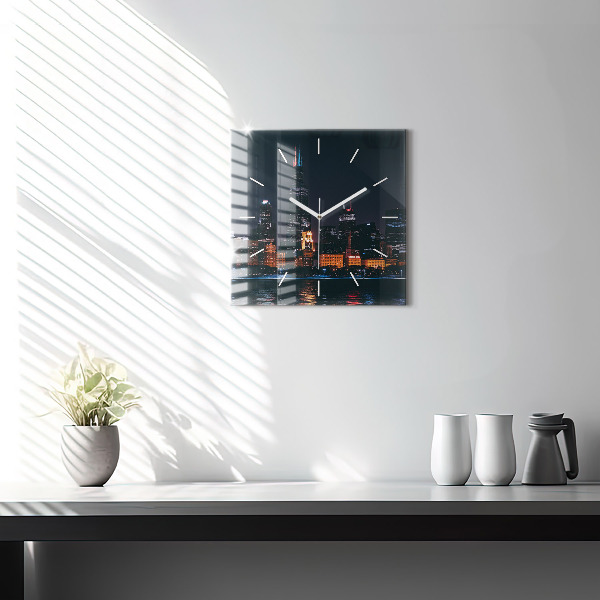 Square glass wall clock Chicago Cityscape