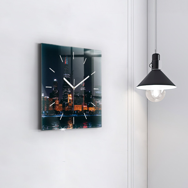 Square glass wall clock Chicago Cityscape