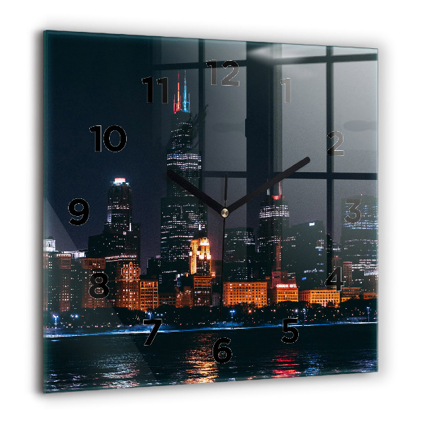 Square glass wall clock Chicago Cityscape