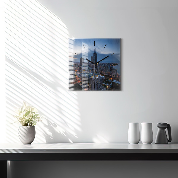 Square glass wall clock Photo of Chicago