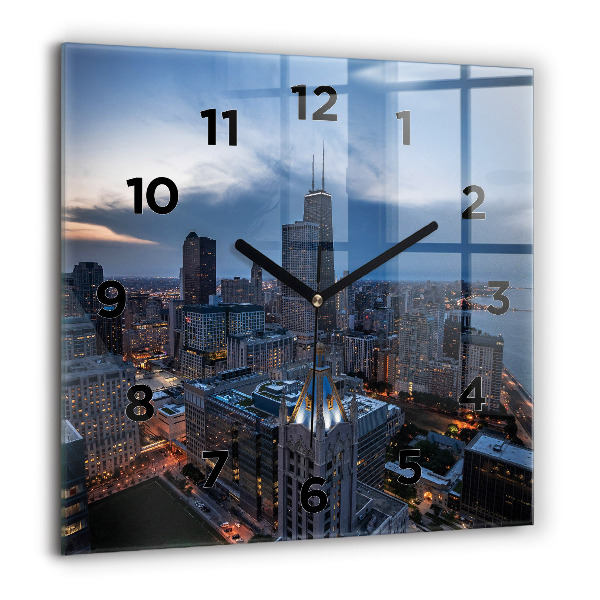 Square glass wall clock Photo of Chicago