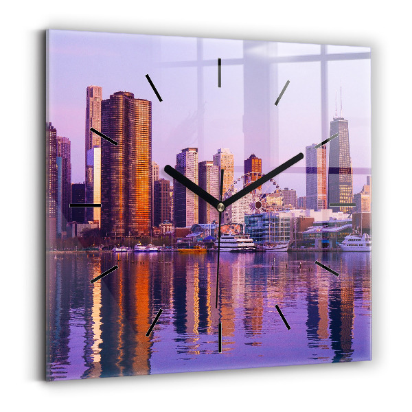 Square glass wall clock View of the skyscrapers of the USA