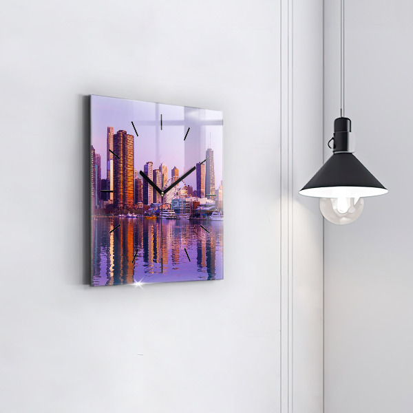 Square glass wall clock View of the skyscrapers of the USA