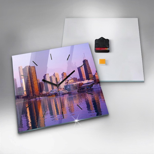 Square glass wall clock View of the skyscrapers of the USA