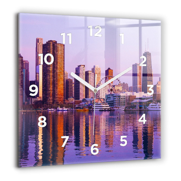 Square glass wall clock View of the skyscrapers of the USA