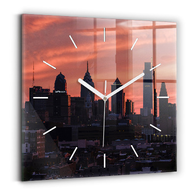 Square glass wall clock Philadelphia City Skyline