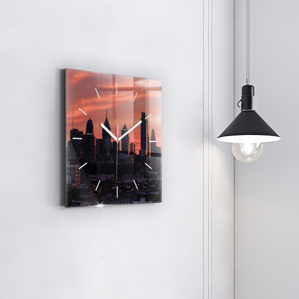 Square glass wall clock Philadelphia City Skyline