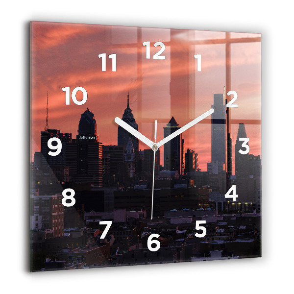 Square glass wall clock Philadelphia City Skyline