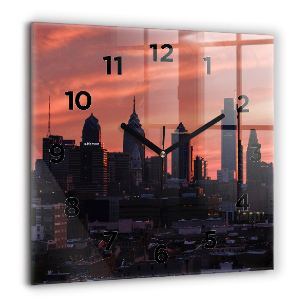 Square glass wall clock Philadelphia City Skyline