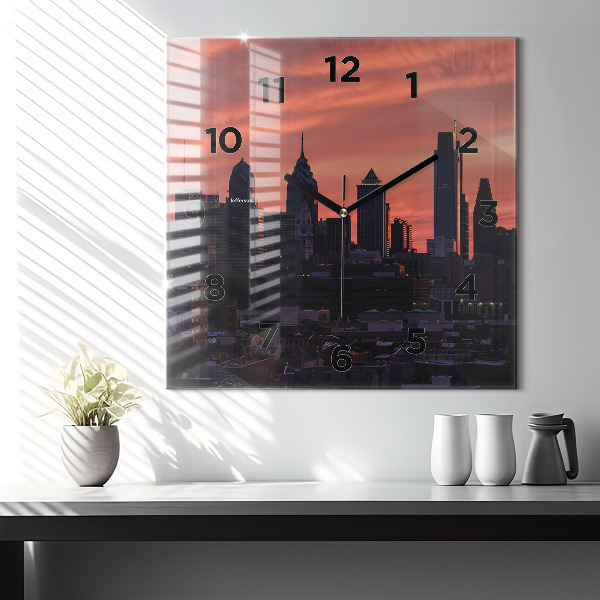 Square glass wall clock Philadelphia City Skyline