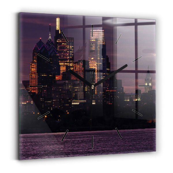 Square glass wall clock Philadelphia City Skyline