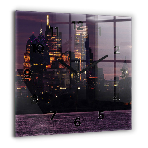 Square glass wall clock Philadelphia City Skyline