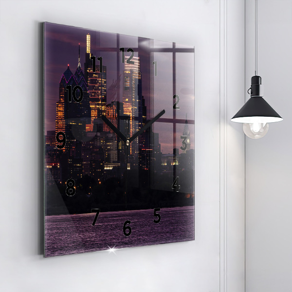Square glass wall clock Philadelphia City Skyline