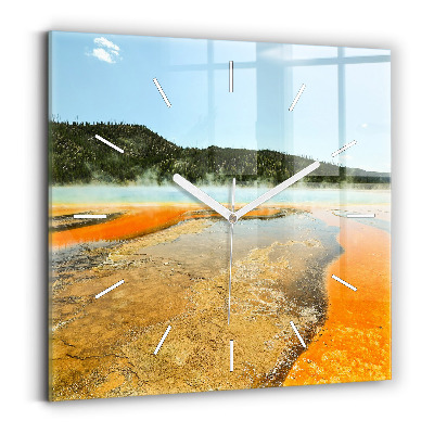Square glass wall clock Lake with Mountains
