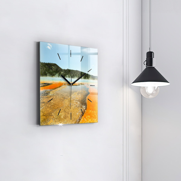 Square glass wall clock Lake with Mountains
