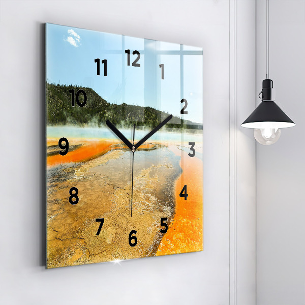 Square glass wall clock Lake with Mountains