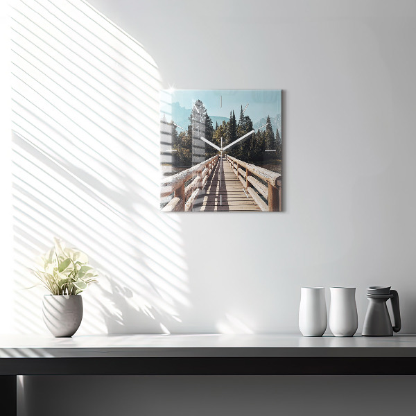 Square glass wall clock Mountains in Yellowstone