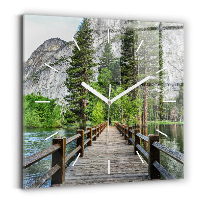 Square glass wall clock Yosemite Wooden Bridge