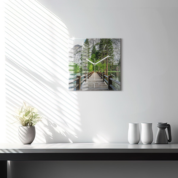 Square glass wall clock Yosemite Wooden Bridge