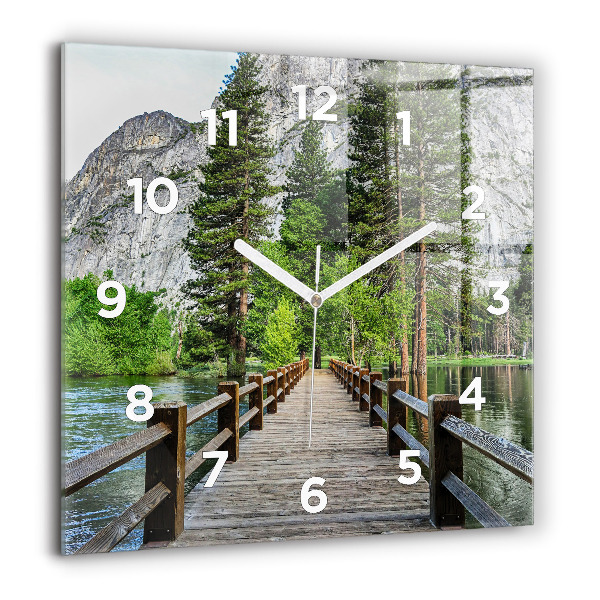 Square glass wall clock Yosemite Wooden Bridge