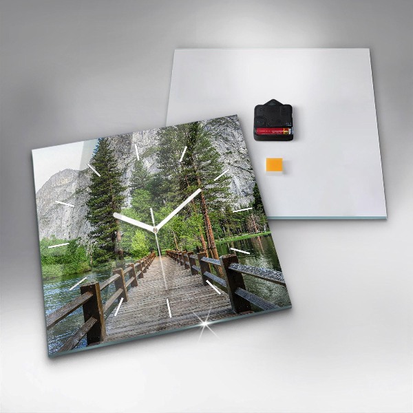 Square glass wall clock Yosemite Wooden Bridge