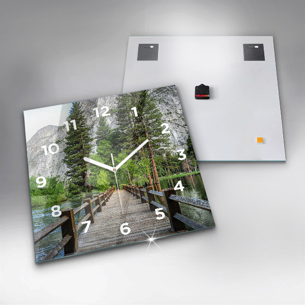 Square glass wall clock Yosemite Wooden Bridge