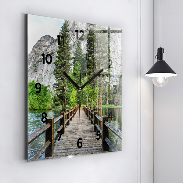 Square glass wall clock Yosemite Wooden Bridge