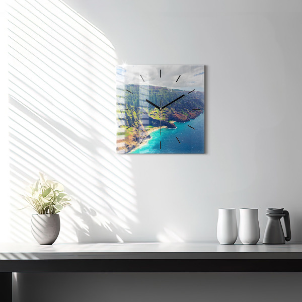 Square glass wall clock The Sea in Hawaii